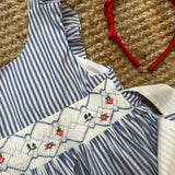 Abito ricamo smock righina blu Bégonia Kidiwi 36241