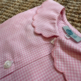 Camicetta LAB Clizia quadretto vichy rosa e bianco con colletto petalo a manica lunga