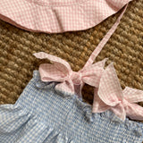 Abito vichy goffrato bianco e azzurro con inserto bianco e rosa Hello Sea HS861G Baby Gi