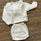 Completo incrociatino + bloomers lavorazione noccioline latte Mi Lucero x LA NUVOLA LAB I25307 I25309