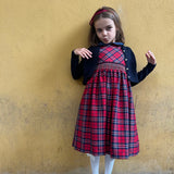 Red and blue tartan dress with smocking embroidery FCCM003VERR