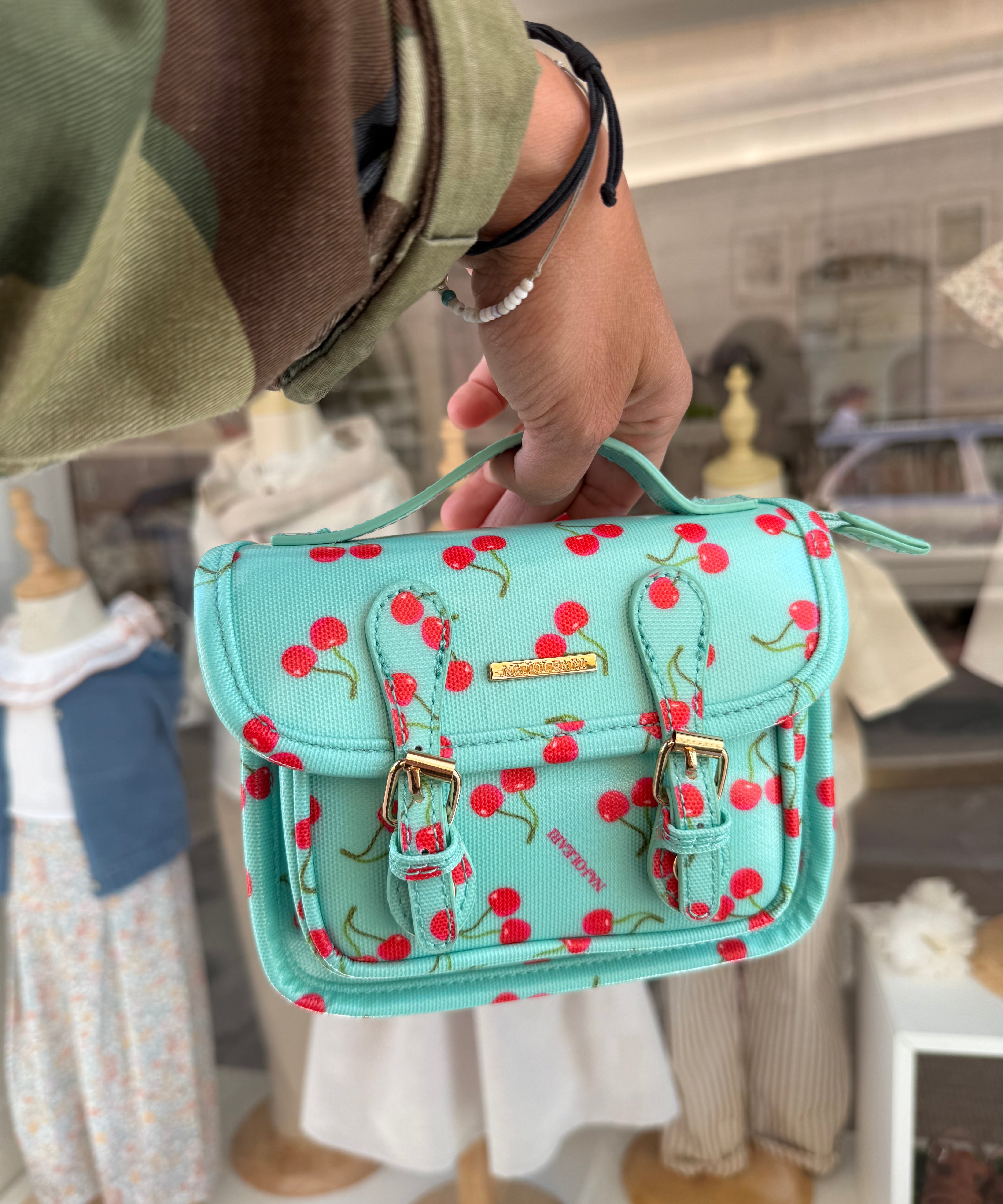 Borsa cartella piccola con tracolla tiffany con ciliegie Naj-Oleari
