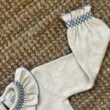 Maglioncino burro collo frill con ricamo azzurro Dr Kid DK310