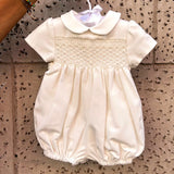 Pagliaccetto battesimale newborn in flanella burro ricamo punto smock F25I134TUNN