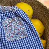 Costume boxer LAB in cotone vichy blu e bianco dettagli fiorellini