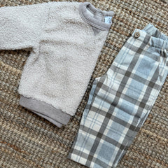 Pantalone Magil quadri marrone grigio e panna IN15022