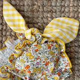 Costume LAB slip in cotone fiorellini con fiocchi vichy giallo e bianco