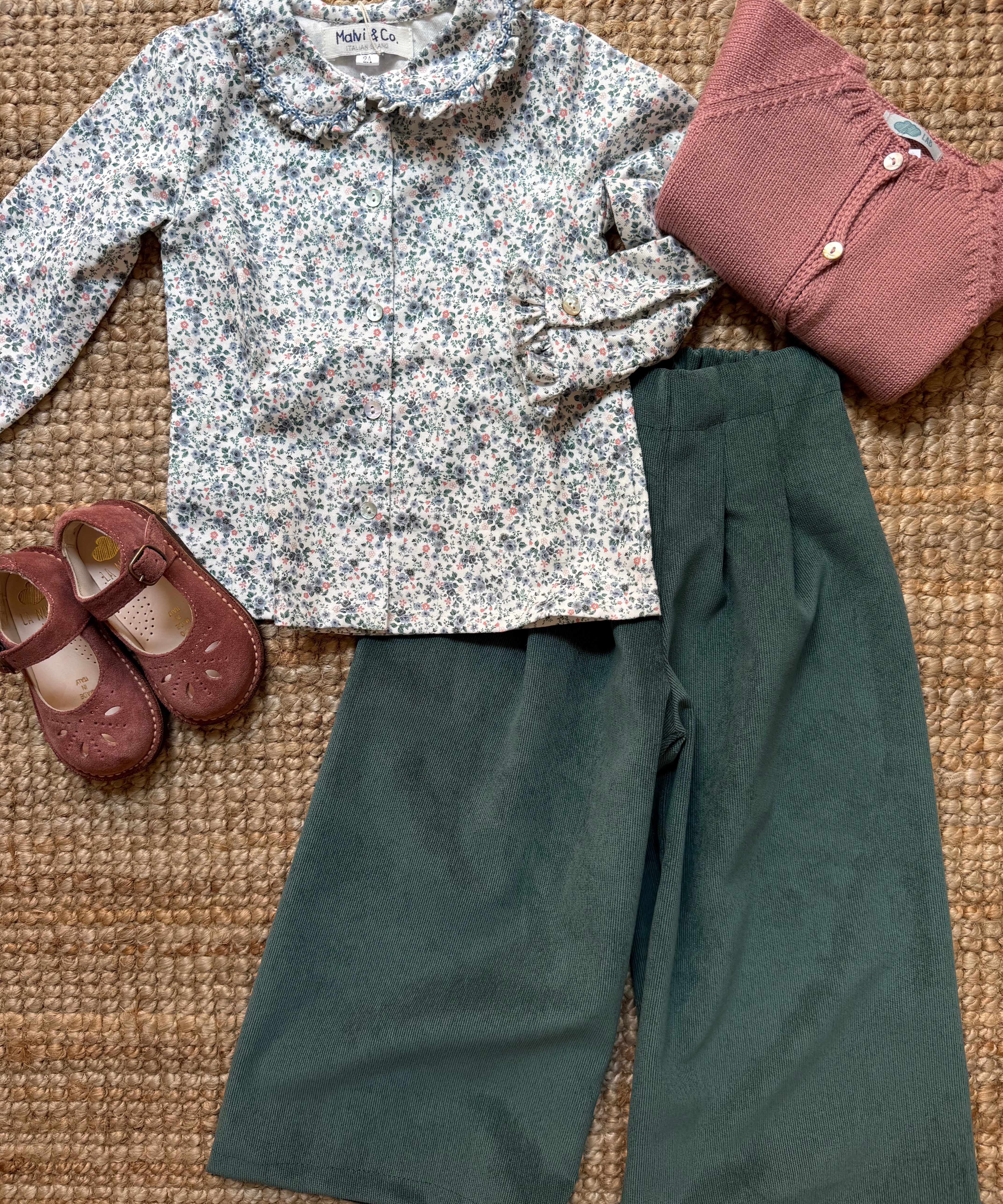 Pantalone palazzo LAB Ginny in velluto a microcostine verde con pences