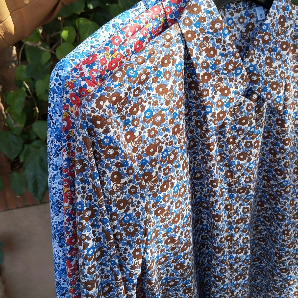 Camicia donna LAB tessuto fiorellini toni del rosso