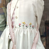 Cardigan LAB Simona felpa garzata latte taglio impero con ricamo fiori