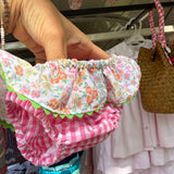 Costume LAB slip in cotone vichy fucsia e bianco con rouche fiorellini