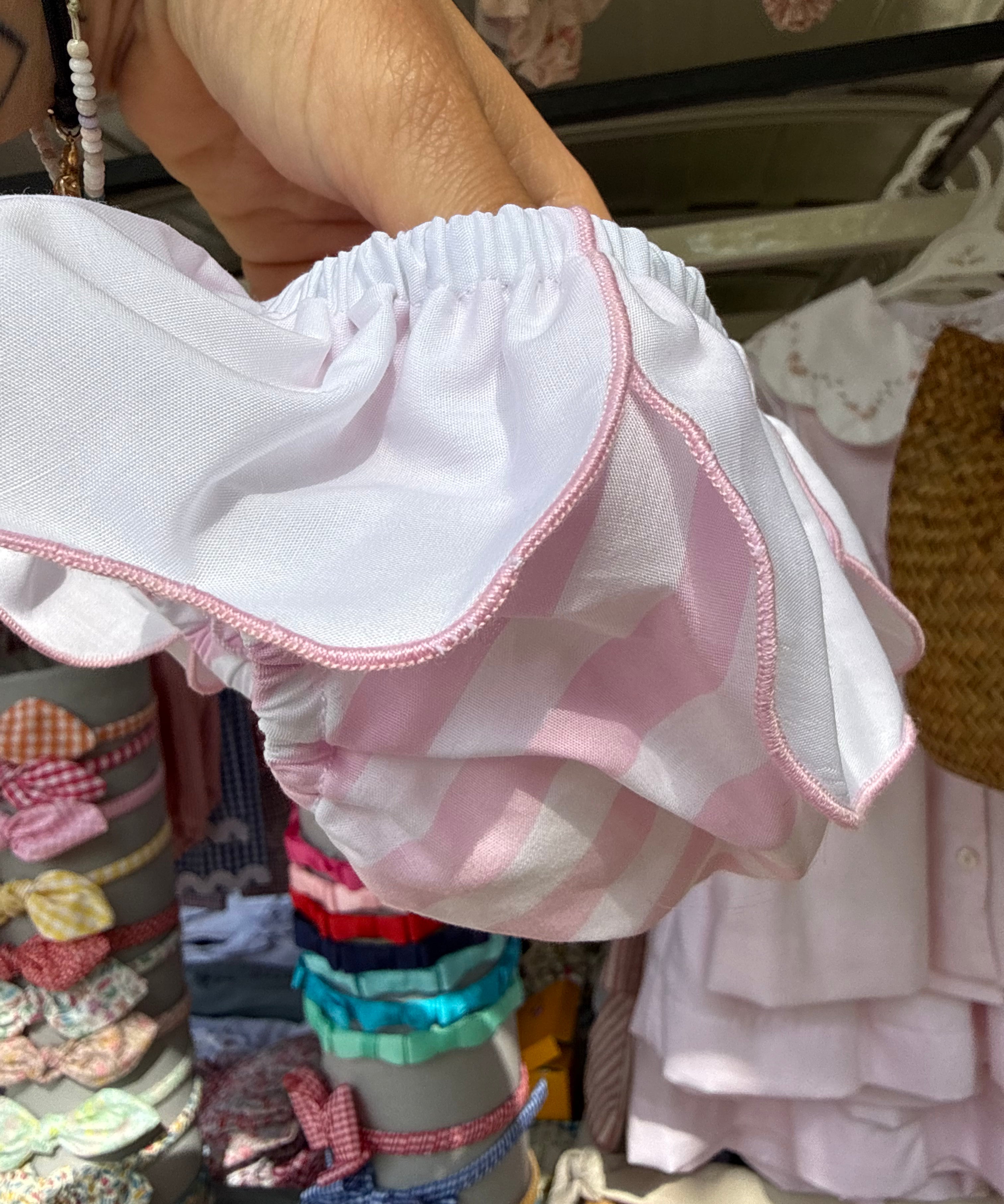 Costume S14 LAB slip in cotone rigone rosa e bianco con cappe bianche
