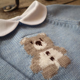 Mi Lucero x LA NUVOLA LAB I24088 blue teddy bear newborn sweater