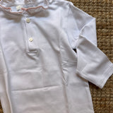 Polo LAB bianco con collo tulipano profilato in velluto rosa