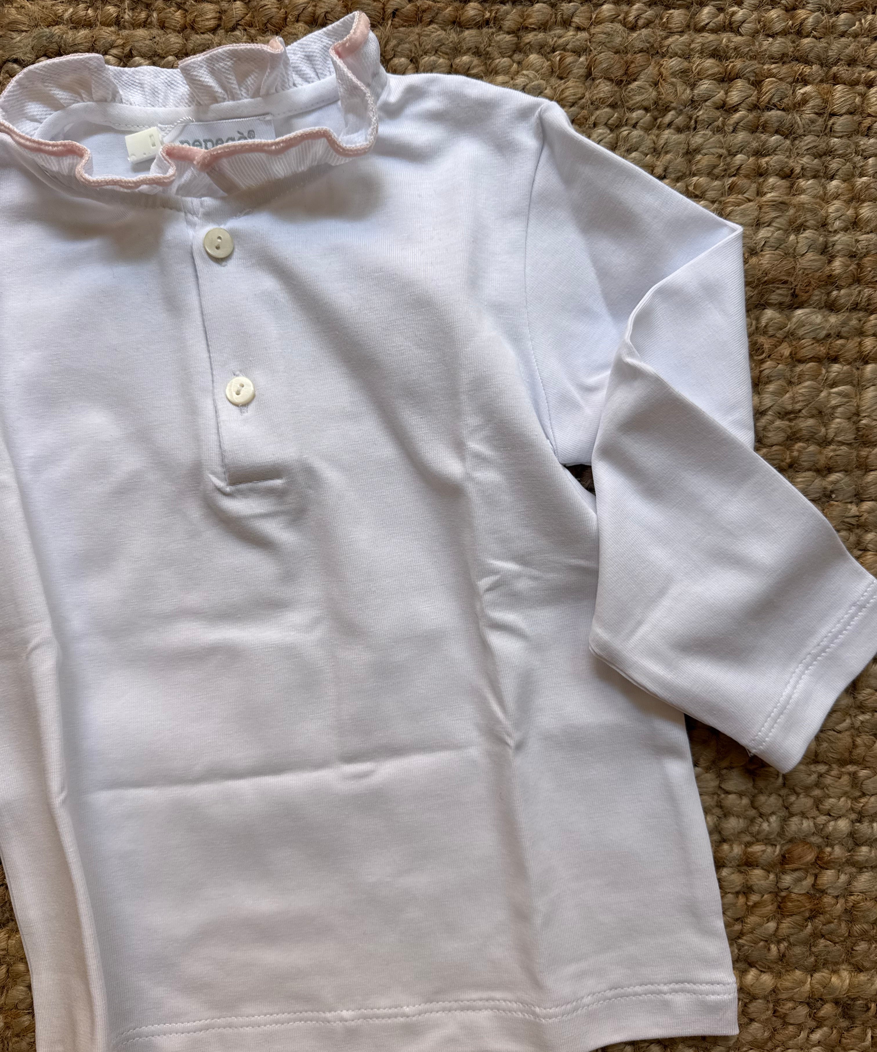 Polo LAB bianco con collo tulipano profilato in velluto rosa