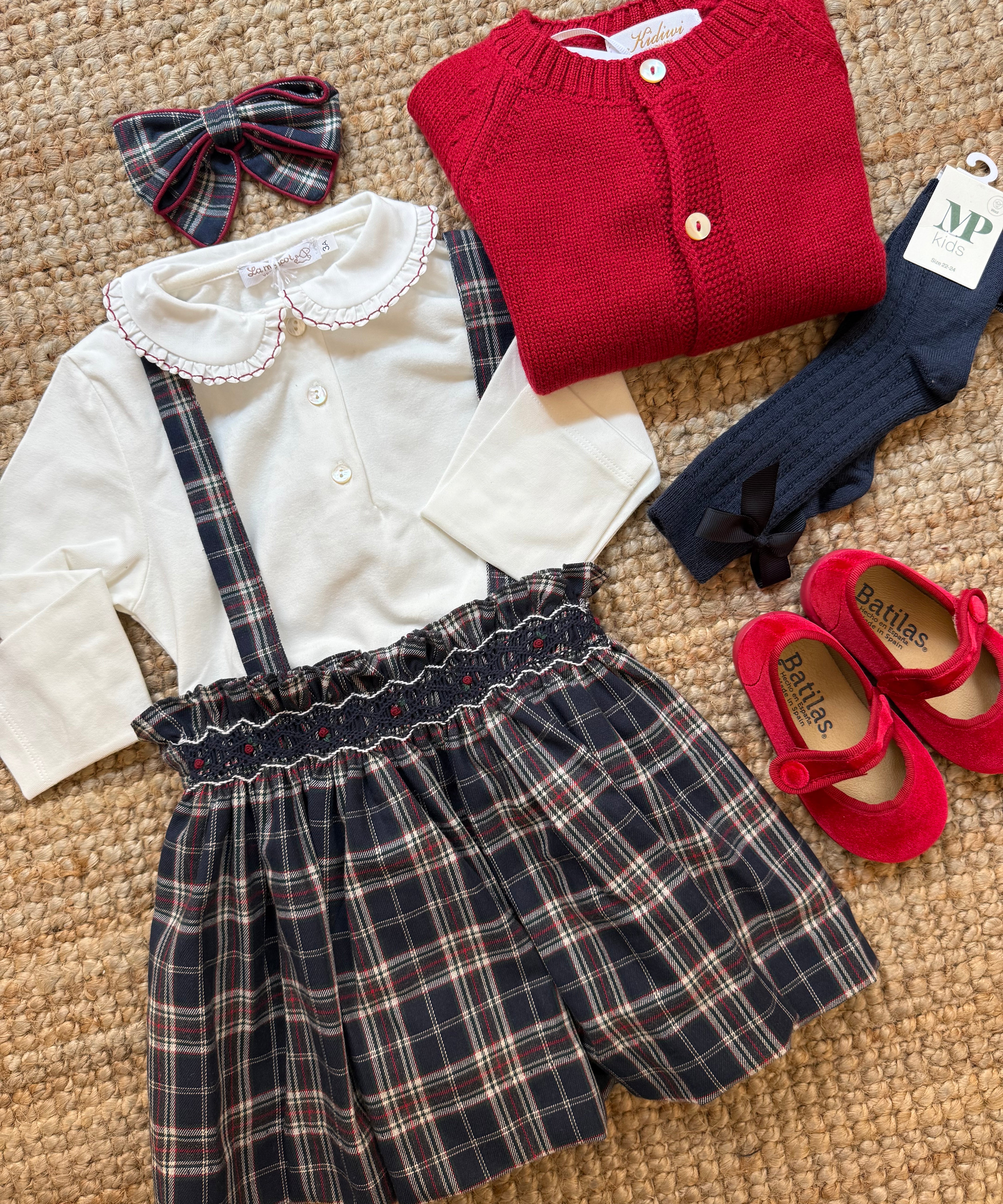 Gonna Louise tartan con ricamo e bretelline 37273 Kidiwi