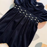 Pagliaccetto velluto blu con ricamo punto smock Malvi FCCI140TUVV