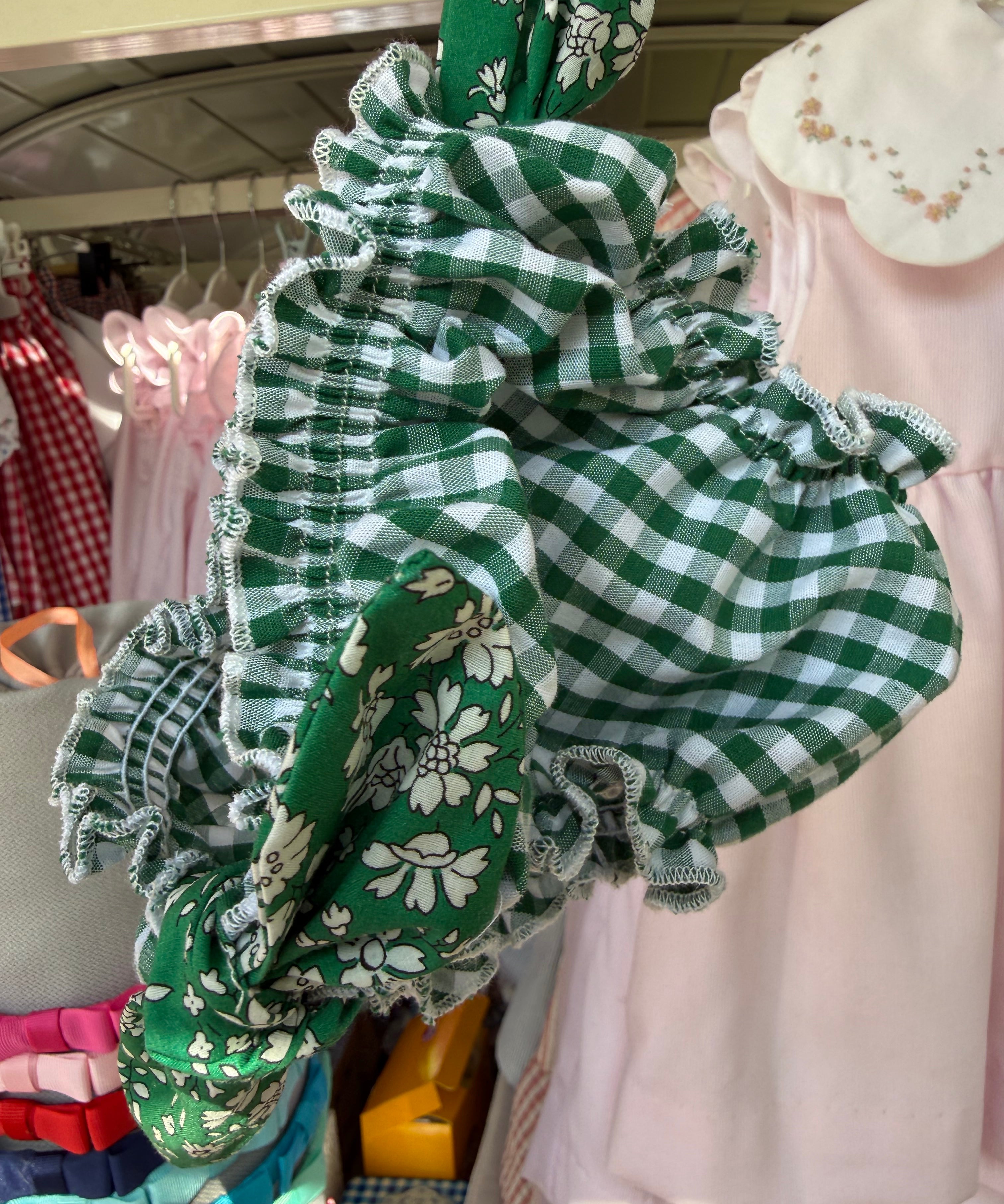 S026 Costume LAB slip in cotone vichy verde e bianco con fiocchi nodo fiorellini