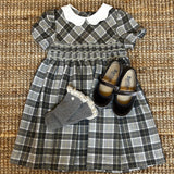 Abito newborn tartan grigio con ricamo punto smock Isi F25I111VERS