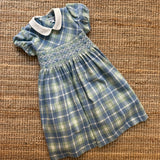 Abito tartan azzurro/salvia con ricamo punto smock Malvi F25M012VERS