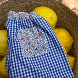 Costume boxer LAB in cotone vichy blu e bianco dettagli fiorellini