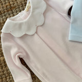 Tutina in ciniglia rosa collo petalo in piquet con ricamo pois DY50 BabyGi