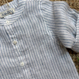 Camicia coreana lino bianco righe blu Malvi & Co S26B208CALT