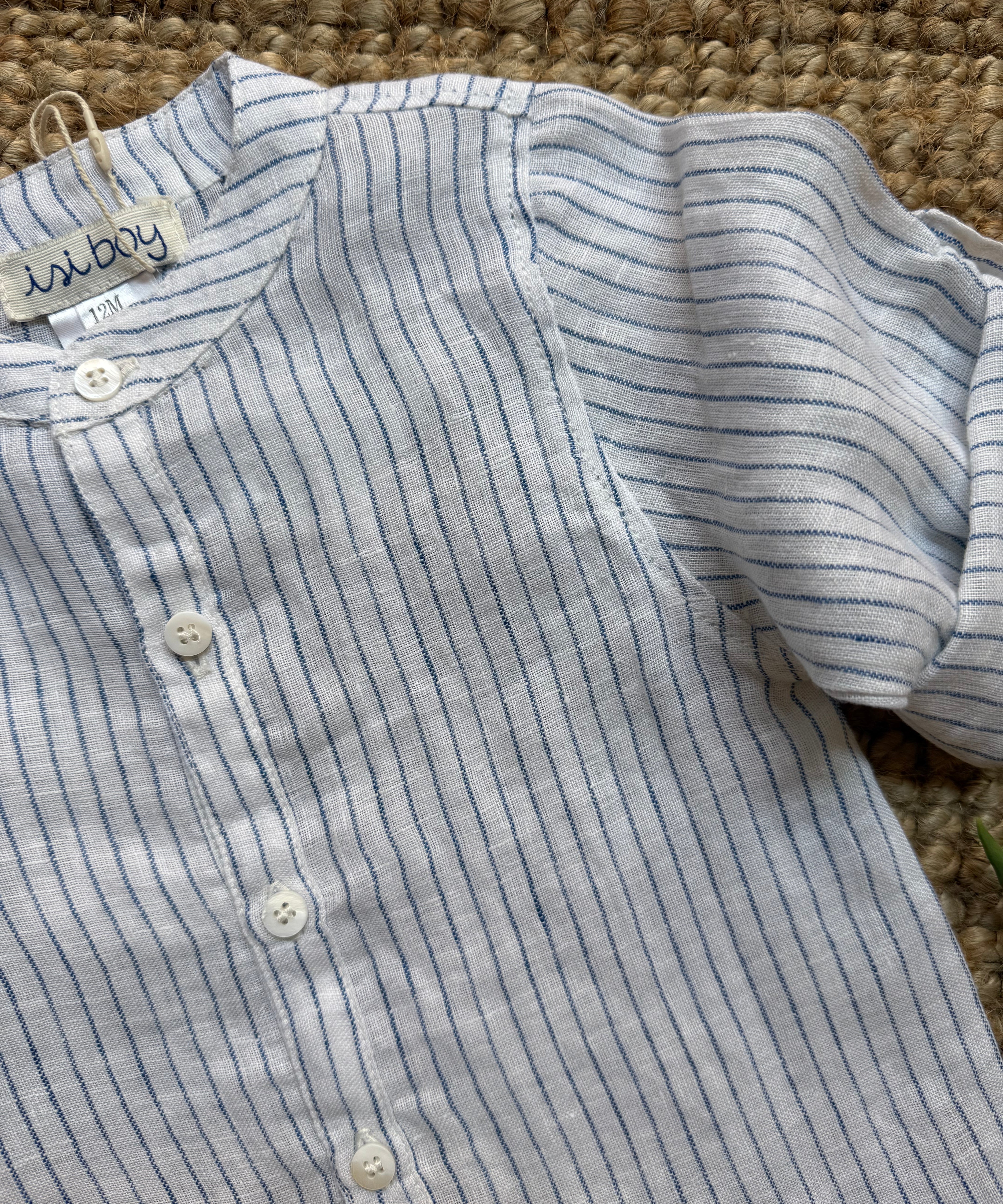 Camicia coreana lino bianco righe blu Malvi & Co S26B208CALT