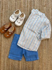 Camicia coreana quadro azzurro e arancio Mariella Ferrari CAD4