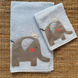 Set biancheria coppia asciugamani azzurro ELEFANTE - Tessuti e Vissuti capsule x LANUVOLALAB