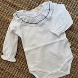 Body collo rouches ricamo blu BG207G BabyGi