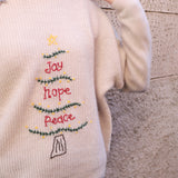 Maglione LAB donna burro ricamato a mano JOY HOPE PEACE