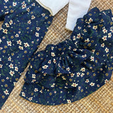 Gonna balze LAB velluto a costine stampa fiori base blu