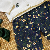 Pantalone LAB velluto a costine stampa fiori base blu