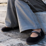 Grey Velvet Ballet Flats with Strap 11351