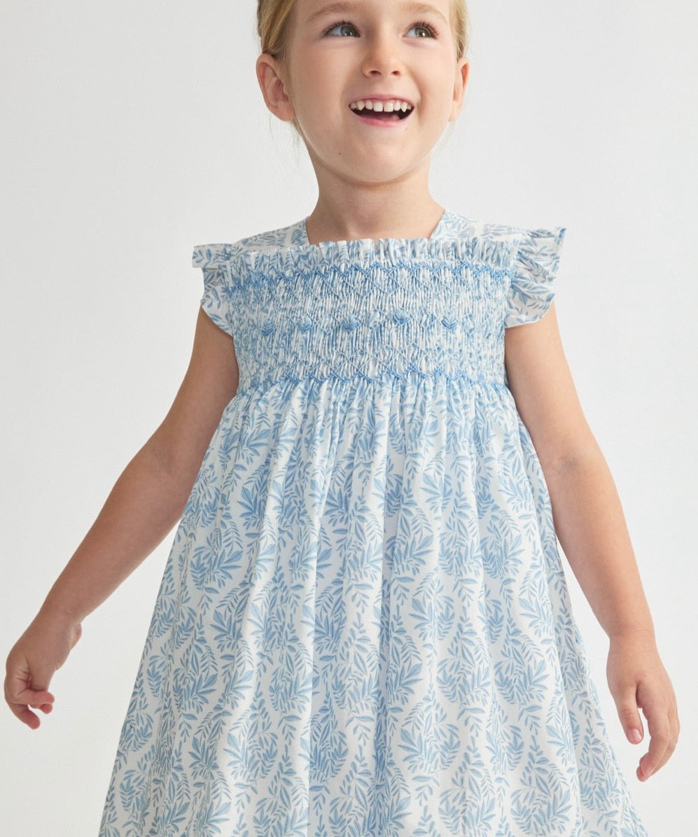 Abito Hiedra fantasia fiorellini azzurro ricamo smock Tartaleta B8021