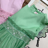 Abito verde chiaro in voile con ricamo smock Malvi & Co S26M004VEZV