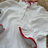 Polo LAB bianco con collo tulipano profilato in velluto