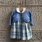 Abito tartan cielo/salvia con ricamo punto smock Malvi F25I018VERS