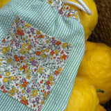 Costume boxer LAB in cotone righine bianco e verde dettagli fiorellini