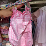 Costume LAB intero in cotone vichy e fiocchi fiorellini