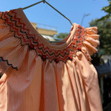 Abito LAB righina bianco arancio con ricamo punto smock