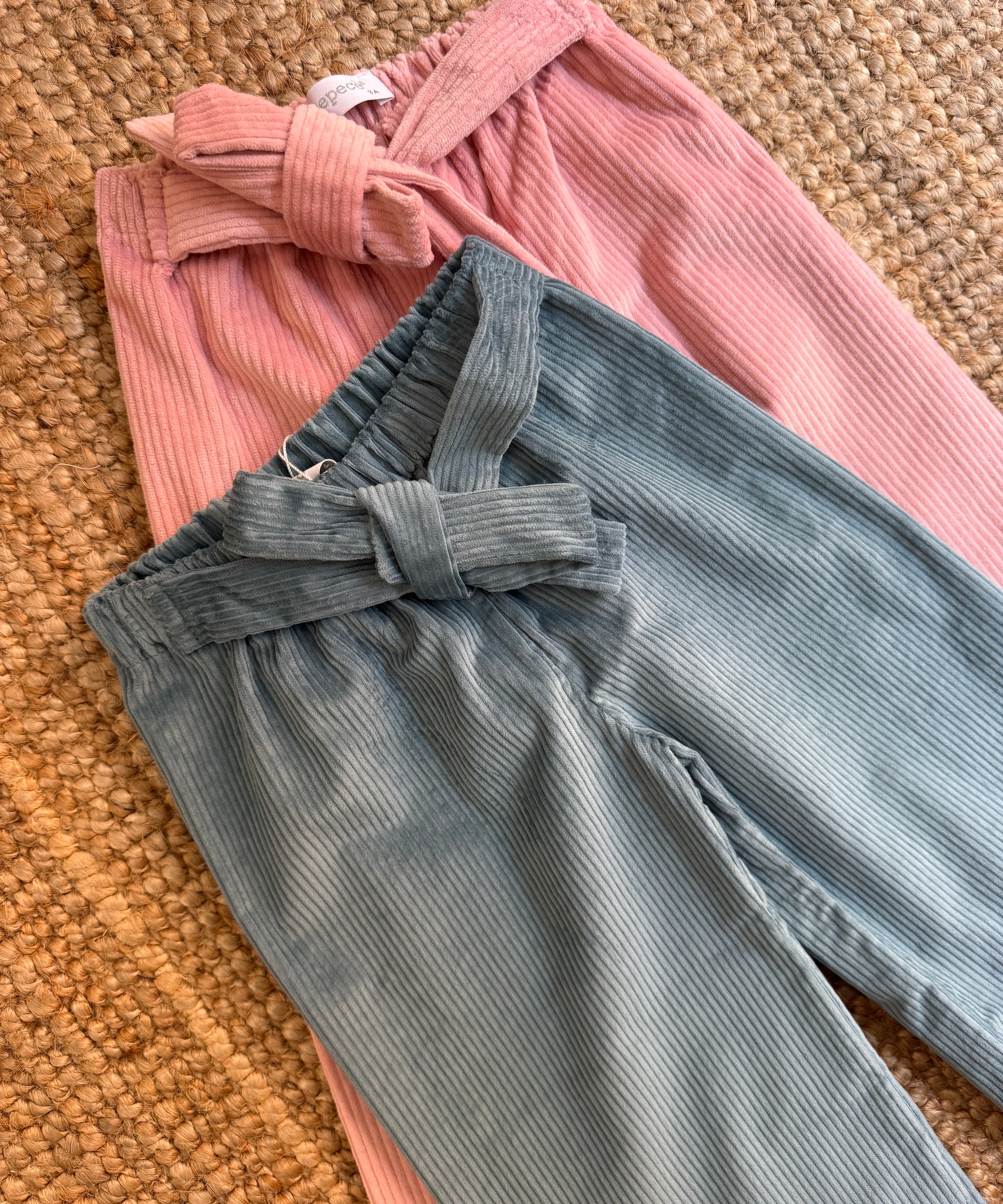 Pantalone palazzo velluto a coste petrolio con cintura nodo 5320 Pepecè