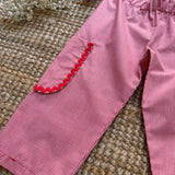 Pantalone Luisa LAB micro vichy rosso e bianco con tasca rifinita da serpentina