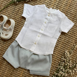 Completo newborn camicia lino e bermuda millerighe verde salvia La Mascot 55/1305013 55/2501748