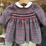 Abito quadretto blu bianco e rosso ricamo smock Malvi F26I105VELNC