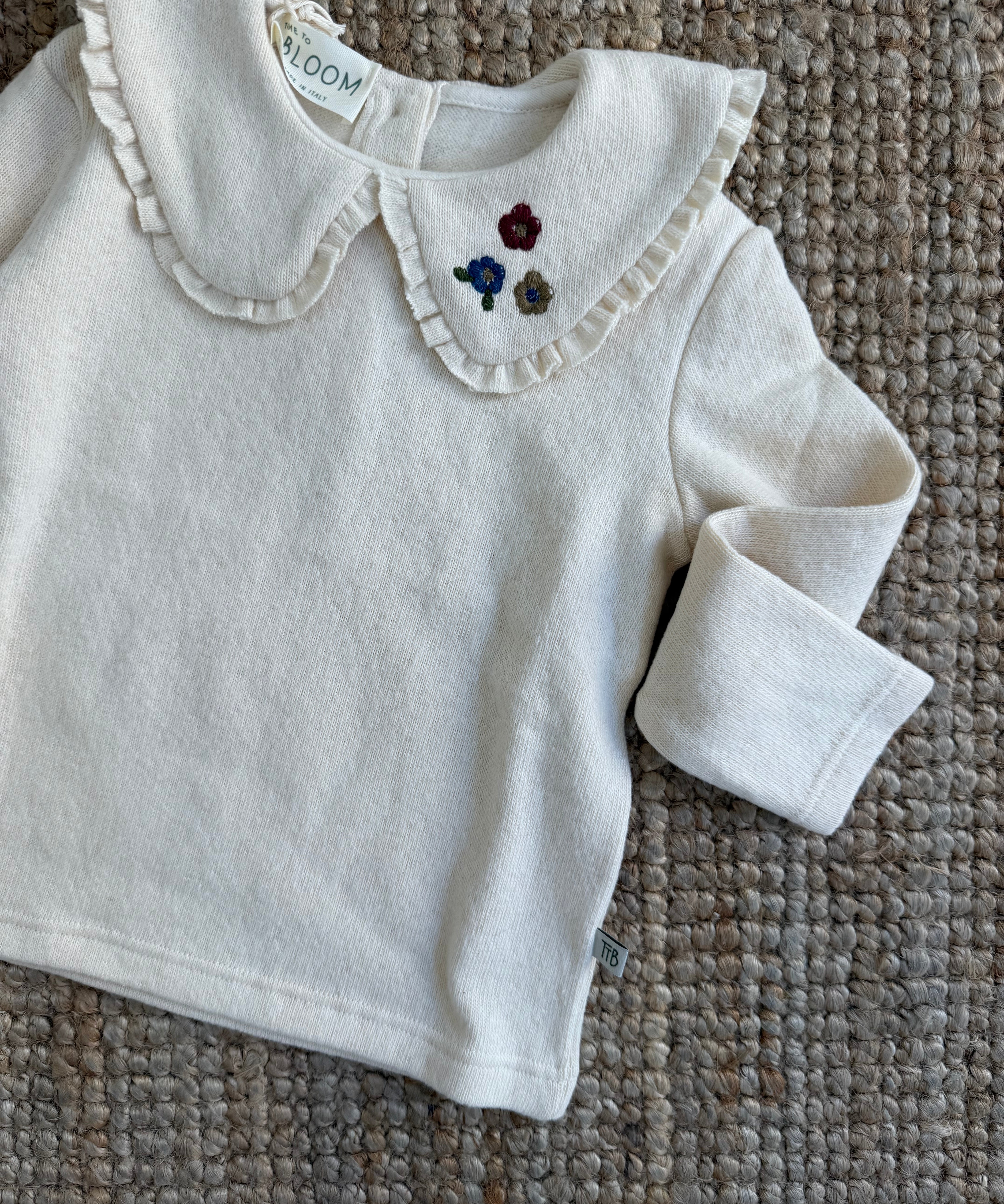 Maglioncino polo collo rouches ricamato 138311 Time to Bloom