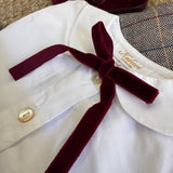 Camicetta Octavia popeline bianco con fiocco velluto bordeaux 10032 Kidiwi