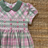 Abito tartan orchidea/salvia con ricamo punto smock Malvi F25M012VERS