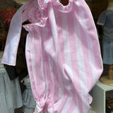 Costume LAB intero in cotone righe rosa e bianco con fiocchi